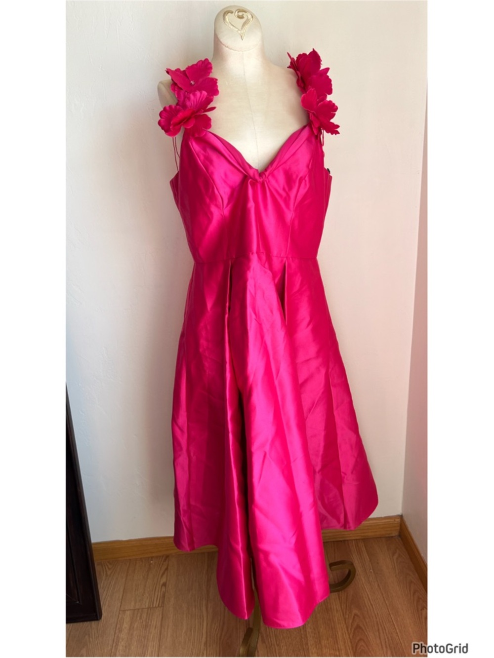 Adrianna Papell Hot Pink Floral Appliqué Dress Size 12 - Picture 2 of 6